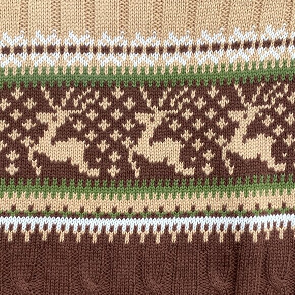 Vintage Fair Isle Deer Cable Knit Sweater Brown Cabin Ski 70s Grandpa Ugly-M - Picture 4 of 9